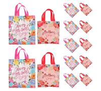 LRXIYODE Bolsas de Obsequio Día Madre con Asas, 24 Unidades (12 con Diseño de Flores 12 Lisas), Bolsas No Tejidas Reutilizables para Dulces y Recuerdos, Ideales para Fiestas y