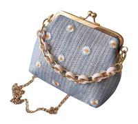 LRXIYODE Bolso de Mano Mujer Verano con Bordado de Encaje Bolso Trenzado de para Playa y Diario Bandolera Ligera Azul