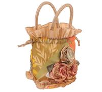 LRXIYODE Bolso de Noche Tipo Cubo de Encaje Flores Bolso de Fiesta Asa y Cierre de Cordón Elegante Color Caqui Adecuado para Cenas y Banquetes