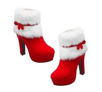 LRXIYODE Botines Cortos de Invierno con Plataforma Gruesa y Tacón Diseño Navideño Forro de Felpa Antideslizante de Goma Cómodos y Fáciles de Poner para Fiestas y Días Fríos