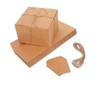LRXIYODE Cajas De Obsequio Kraft Cuadradas 15x15x10 Cm 10 Pcs Con Cuerda De Cáñamo y Etiqueta, Cajas De Embalaje En Papel Marrón Para Pequeños Negocios, Eventos y Regalos Personalizados