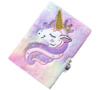 LRXIYODE Cuaderno A5 para Niñas con Candado y Llave Diario Decorativo de Unicornio con Tapa de Peluche Esponjoso Bloc de Notas para Escritura Creativa y Papelería para Estudiantes Color