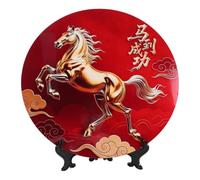 LRXIYODE Cuadro de Entrada Feng Shui Caballo con Soporte, Decoración de Caballos del Zodiaco Chino, Placa Ligera de Mdf Roja, Estilo Moderno y Cultural, para Hogar y Obsequio