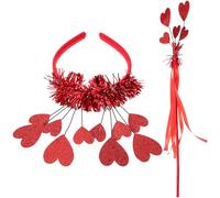 LRXIYODE Diadema de Corazón Rojo Brillante para San Valentín 2 Piezas Varita Mágica de Hada Accesorio Cabello del Día de San Valentín Tocado de Festival para Niñas y Fiestas Románticas