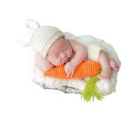 LRXIYODE Disfraz de Conejo para Fotos de Pascua para Recién Nacidos y Bebés Conjunto de 3 Piezas de Ganchillo Gorro Pantalón y Zanahoria Ropa Infantil para Sesión Fotográfica y