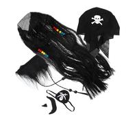 LRXIYODE Disfraz Pirata con Peluca Trenzada Parche Ocular y Bigote Postizo para Fiestas de Halloween y Cosplay