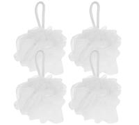 LRXIYODE Esponjas De Ducha Grandes 4 Piezas, Bolas De Baño Forma Flor, Esponja De Lufa Natural Blanca, Estropajo Corporal Exfoliante Rápida Espuma, Limpieza Espalda