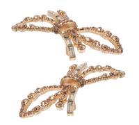 LRXIYODE Hebillas de Zapatos Clip de Gemas de Imitación y Lazo, Accesorio Metálico Decorativo, para Tacones de Mujer en Bodas y Fiestas, Pareja, Color Dorado Claro Humo, Talla 10