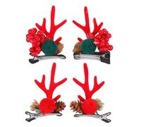 LRXIYODE Horquillas de Astas de Ciervo Navideñas 2 Pares Pasadores de Asta en Rojo Piña y Rojo Fruto Pinzas Pelo Creativas para Decoración de Cabello en Festivales