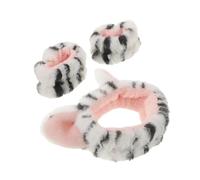 LRXIYODE Juego de Diadema y Pulseras para Cuidado Facial Diseño de Cabeza de Tigre, Banda Elástica y Suave para Lavado y Maquillaje, Set Reutilizable 1 Diadema 2 Pulseras para Mujer