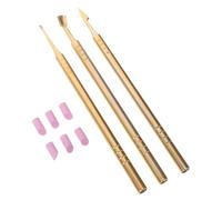 LRXIYODE Juego de Empujadores de Cutículas Doble Cara en Titanio Dorado, Kit Profesional con 3 Piezas 6 Limas de Uñas, Herramientas para Manicura en Casa y Salón, Portátiles en Bolsa Pvc