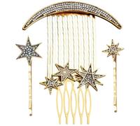 LRXIYODE Juego de Peinetas Laterales Vintage Horquillas de Estrella y Luna Broches Cabello Diseño Antiguo Accesorios para Novia Set de 4 Piezas para Peinados Elegantes