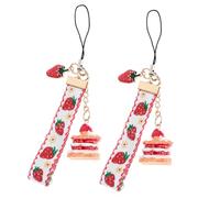 LRXIYODE Llaveros Para Teléfono Móvil Campana De Fresa, Accesorios Diy Para Niñas y Mujeres, Cuerda Resistente Al Desgaste, Diseño Corto Para Colgar, Color Pastel, Paquete De 2 Unidades