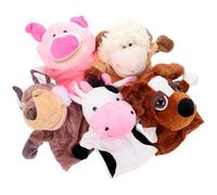 LRXIYODE Marionetas de Mano de Animales 5 Piezas (Cerdo Rosa, Vaca, Oveja, Canino Gris, Perro Ojos Grandes), Peluche Suave, Boca Móvil, Juguetes Interactivos Adultos, para Contar Historias