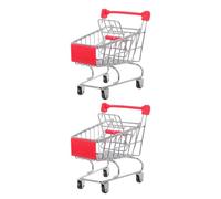 LRXIYODE Mini Carrito de Compras de Juguete Metálico Pequeño Rojo 11.5x8.5x12 Cm, Set 2 Piezas para Escritorio y Juego Infantil, Carrito de Supermercado en Miniatura para Simular Compras