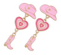 LRXIYODE Pendientes Colgantes de Mujer Forma de Bota Cowboy y Sombrero, Aleación Esmaltada Rosa, Cómodos y Amigables Piel para Viaje y Compras