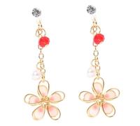 LRXIYODE Pendientes Flor Doble Capa Estilo Cereza Mujer Aretes Colgantes Ligeros y Cómodos para Regalo Joyería Creativa para Orejas Diseño Elegante y Saludable