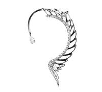 LRXIYODE Pendientes Puño de Oreja Forma de Ala de Ángel, Clip sin Perforaciones, Envoltura Ajustable para Mujeres, Joyería Brillante para Uso Diario y Ocasiones Obsequios, Color Plata,