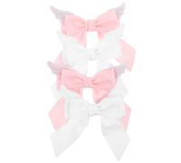 LRXIYODE Pinzas de Pelo con Lazo y Alas de Felpa para Niñas, 4 Piezas en Rosa y Blanco, Cómodas para Uso Diario y Material Metálico con Tela Ligera