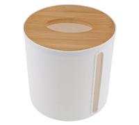 LRXIYODE Portarrollos de Papel Higiénico Dispensador de Rollos Tapa de Bambú Redondo y Base Estable Diseño Simple y Elegante en Plástico Blanco para Baño y Patio
