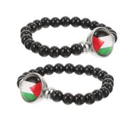 LRXIYODE Pulsera Bandera De Palestina Pulsera Patriótica De Cuentas Negra Ajustable Unisex Para Uso Diario y Obsequio Reconciliación 2 Piezas