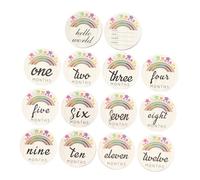 LRXIYODE Tarjetas Mensuales para Ñiño Círculos de Madera Pintadas 14 Piezas Accesorio para Fotos Recién Nacidos Primer Año Recuerdos Ñiño Obsequio para Padres Primerizos