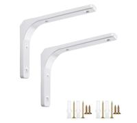 LRYELWA 2 Piezas Soporte para Estanterías de Pared,Escuadra para Estanterías Metalicas de L,Acero Inoxidable,Soportes de Estante Flotante,para Cocina,Dormitorio,Con Tornillos (300mm,Blanco)