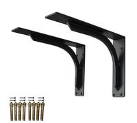 LRYELWA 2 Piezas Soportes para Estantes de Pared, Escuadra para Estanterías Pesados de Metal,Escuadras Metalicas de 90 Grados Angular para Cocina Libros Estante,con Tornillos (55cm x 35cm,Negro)