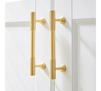 LRYELWA 2 Piezas Tiradores para Muebles de Cocina,Tirador para Cajón,Manijas de Cómodas,Perillas en Forma T para Puertas de Armario,Baño,Dormitorio y Oficina,con Tornillos (Longitud 266mm,Oro)
