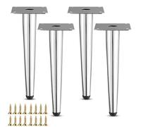 LRYELWA 4 Pcs Patas de Metal para Muebles,Pies de Repuesto para Sofás Cónicos,Piernas de Soporte para Mesas,Sillas,Armarios,Cama,Gabinete,Mesita de Noche,con Tornillos,Plateado (20cm,Vertical)