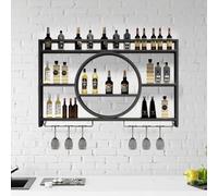 LRYFAEOO Botellero de Pared Industrial,Botellero Industrial montado en la Pared, estantes de Hierro de 3 Niveles, Estante para Vino para Bares, Comedor y Cocin (Negro, 120cm)