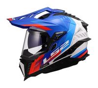 LS2 MX701 Explorer Hexa Casco de Enduro, blanco/azul/rojo, Talla XS (53/54)