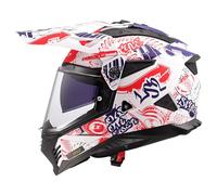 LS2, Casco Moto Cross PIONEER II FANTASY Matt White Red Blue, M