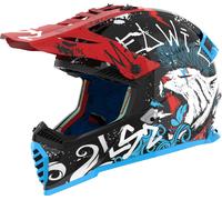 LS2 MX437 Fast Evo II Mini Starmaw Casco de motocross para niños, negro/rojo/azul, Talla Y/M (49/50)