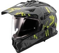 LS2 MX702 Pioneer II Crazy Casco de motocross, Gris mate/amarillo neón, Talla XXXL (65/66)