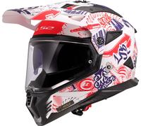 LS2 MX702 Pioneer II Fantasy Casco de motocross, Blanco mate/rojo/azul, Talla XXL (63/64)