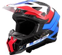 LS2 MX703 X-Force Galuo Carbon Casco de motocross, blanco/rojo/azul, Talla L (59/60)
