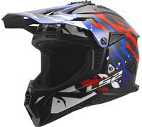 LS2 MX708 Fast II casco cruzado Grotesco brillo blanco azul rojo