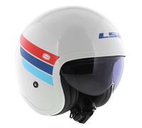 LS2 OF599 Spitfire II Retro blanco brillante rojo azul - Casco Open Face moto...
