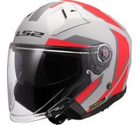 LS2 OF603 Infinity II Focus Casco Jet, gris-rojo, tamaño L para Hombres