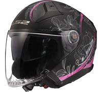 LS2 OF603 Infinity II Lotus Casco Jet, negro-rosa, tamaño L para Hombres