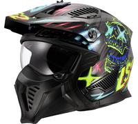 LS2 OF606 Drifter Rayz Casco de trial, negro/azul/amarillo, Talla XS (53/54)