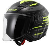 LS2 OF616 Airflow II Brush Casco Jet, negro/amarillo neón, Talla M (57/58)