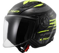LS2 OF616 Airflow II Brush Casco Jet, negro/amarillo neón, Talla S (55/56)