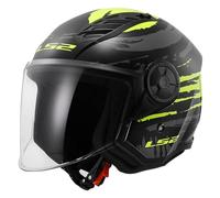 LS2 Open Faced Motorcycle Helmet Airflow II ECE 22.06 - Brush Black H-V Yellow