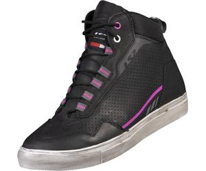 LS2 Zoe Zapatillas de moto perforadas para mujer, negro-lila, tamaño 39