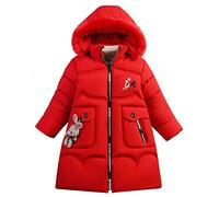 LSERVER Chaqueta Niña con Piel Cuello Capucha Viento Prueba Térmica Abrigo Moda Linda Plumifero Niños Invierno Gruesa Ropa para Edad 4-14 Años, Rojo A, 120