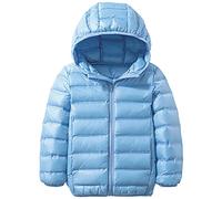LSHDCER Chaqueta Invierno Niños Abrigo Con Capucha Niñas Ligero Acolchado Abrigo Cálido Grueso Parka, Azul Celeste, 140/8-9 años