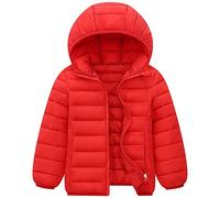 LSHDCER Chaqueta Invierno Niños Abrigo Con Capucha Niñas Ligero Acolchado Abrigo Cálido Grueso Parka, Rojo, 140/8-9 años
