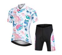 LSHEL Niños Niñas Secado Rápido Maillot de Ciclismo Conjunto de Jersey Manga Corta + Pantalones Cortos Transpirable Ciclismos Traje, Ladrona de Agua, 8-9años/EU: M(Etiqueta: L)